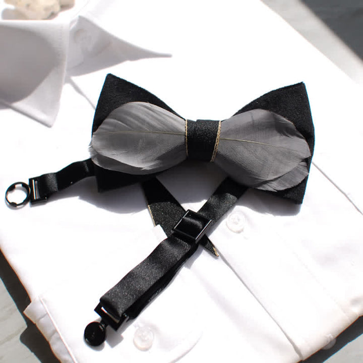 Papillon in velluto grigio e nero con piume - Grigio e nero - image 0