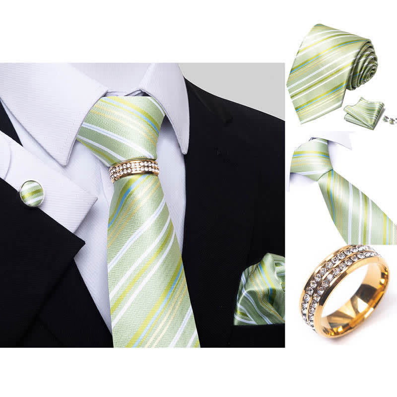 Set di 4 cravatte a righe da uomo con anello per cravatta - image 8