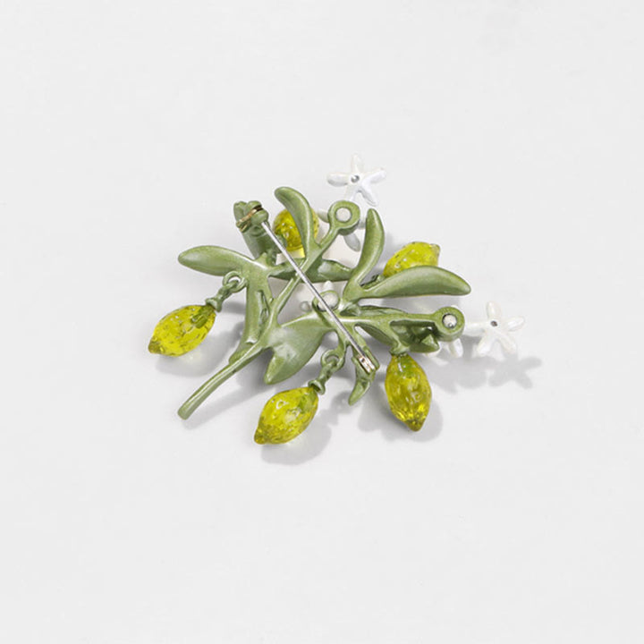 Spilla da donna a forma di goccia di limone con pianta verde - image 5