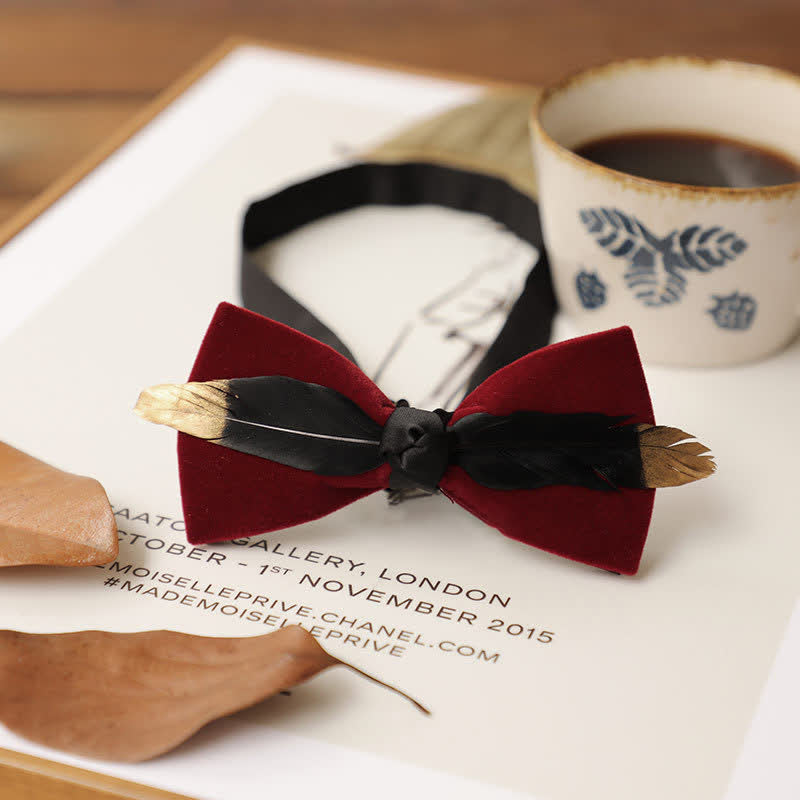 Papillon da uomo in velluto con piume - Rosso - image 8