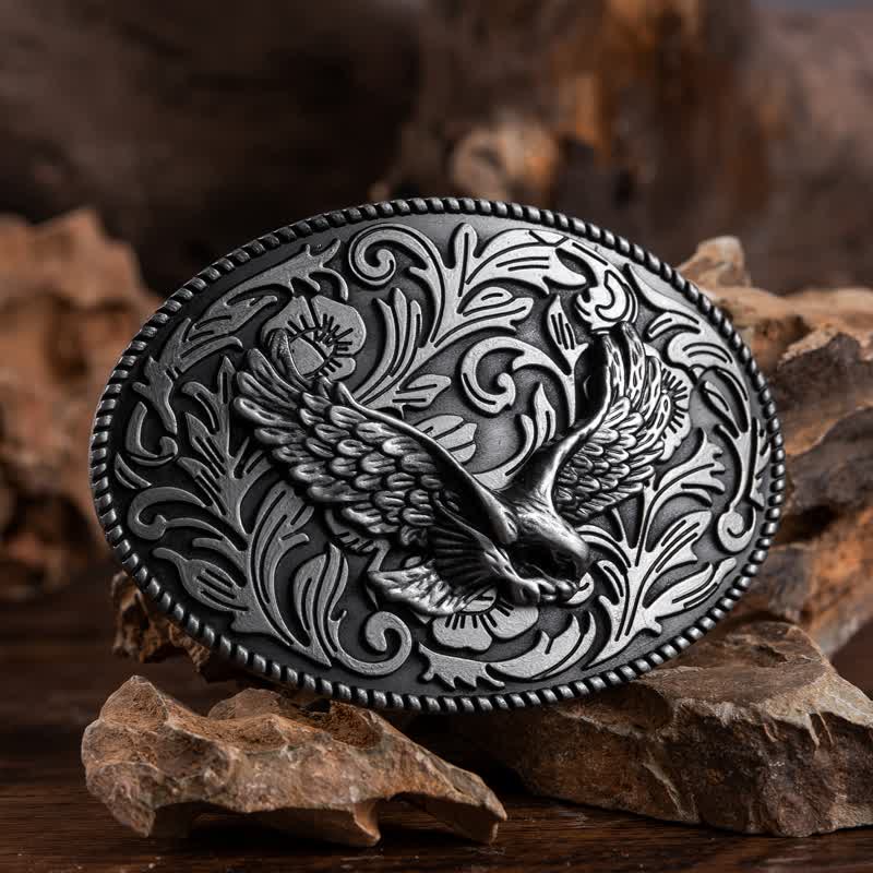 Cintura in pelle con fibbia a forma di aquila volante fai da te da uomo - Argento antico - Senza cintura - image 3