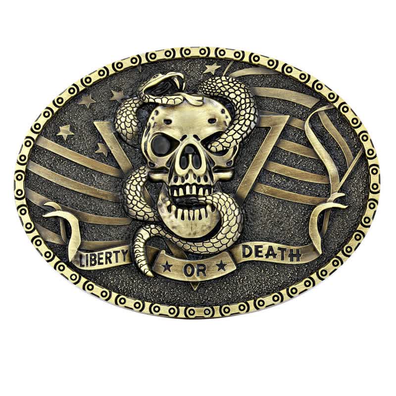 Cintura in pelle fai da te da uomo con fibbia a forma di teschio di serpente "Liberty or Death" - Bronzo antico - Senza cintura - image 3