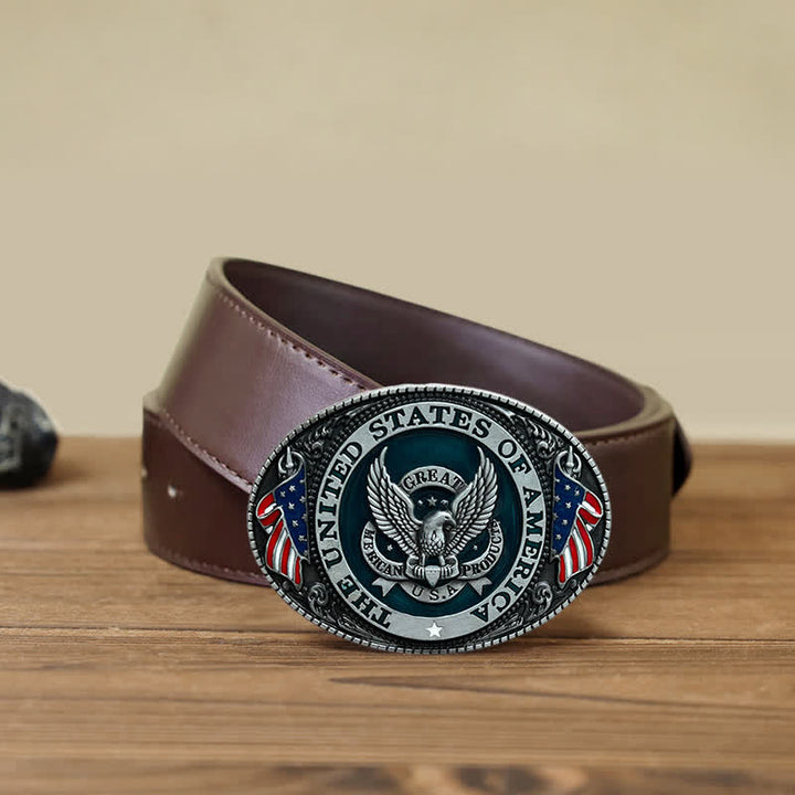 Cintura in pelle con fibbia a forma di bandiera patriottica con aquila fai da te da uomo - Aquila - Cintura PU marrone (40) - image 7
