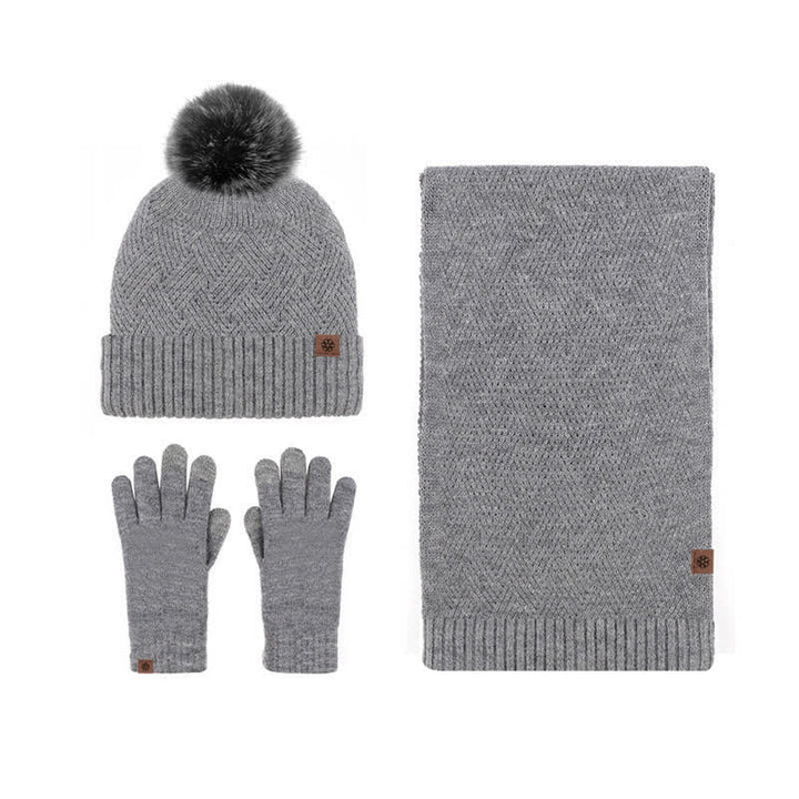 3 pezzi da donna pompon cappello sciarpa guanti touchscreen set - Grigio - Regolabile (circa 21 1/4"-23 1/4") - image 10