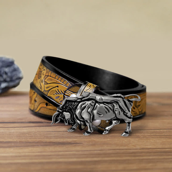 Cintura in pelle con fibbia a forma di toro in argento autentico fai da te da uomo - Toro - Cintura marrone sabbia (40) - image 14