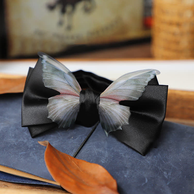 Set da taschino con papillon e fazzoletto da taschino a farfalla in organza vintage da uomo - Nero - Papillon - image 4