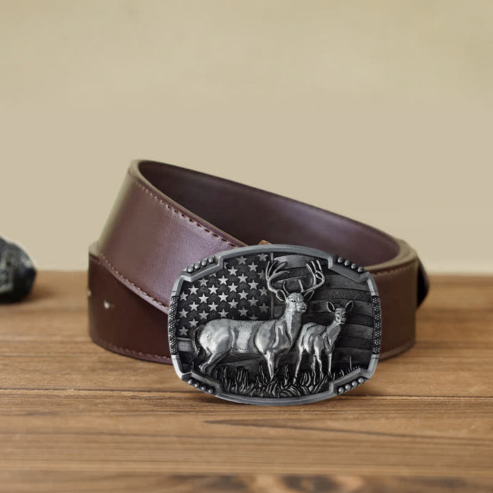 Cintura in pelle con fibbia della bandiera americana da cacciatore di cervi fai da te da uomo - Cervi d'argento - Cintura PU marrone (40) - image 21