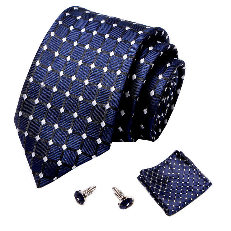 Set di 3 cravatte a quadri blu notte e bianche da uomo - image 1