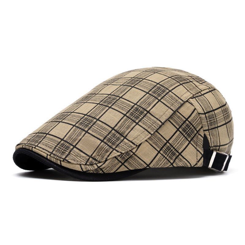 Cappello basco a righe e quadri in puro cotone, moda primavera ed estate - Griglia color cachi - Regolabile (22"-24") - image 12