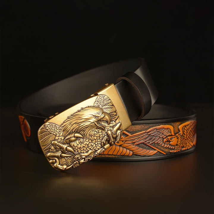 Cintura in pelle con fibbia automatica Eagle Wings Vintage da uomo - image 16