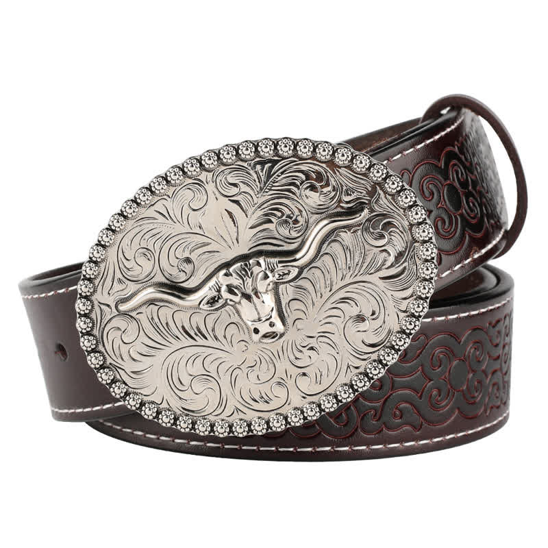 Cintura in pelle da uomo con piuma incisa Bull Jeans - Stile n. 2 - Caffè / Argento - 46 - image 19