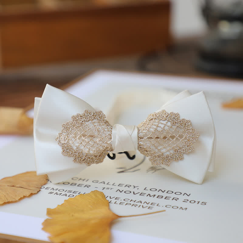 Papillon elegante in pizzo floreale da uomo - Bianco - image 7