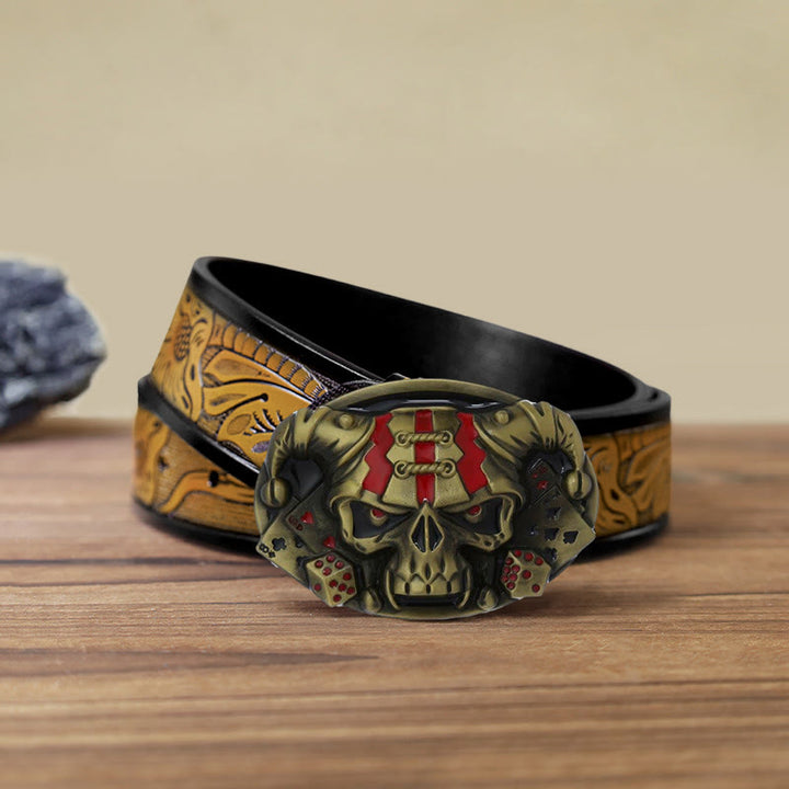 Cintura in pelle con fibbia Joker Clown Skull fai da te da uomo - Bronzo antico - Cintura marrone sabbia (40) - image 23