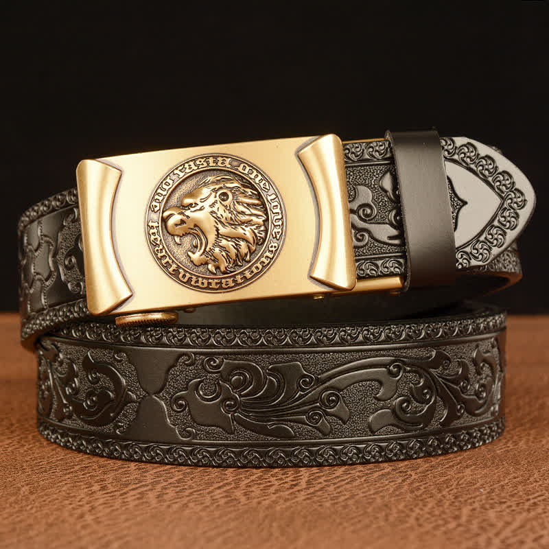 Cintura in pelle da uomo con testa di leone punk - Oro e nero - 46 - image 9