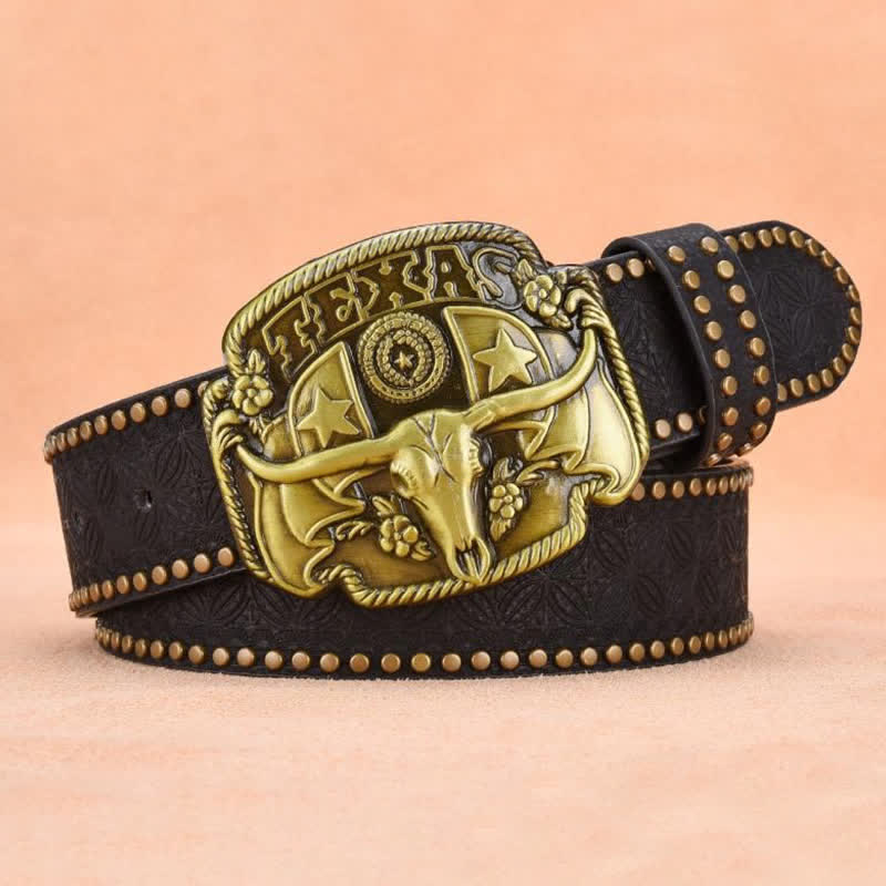 Cintura da uomo in pelle con rivetti Longhorn Steer Antique - image 8