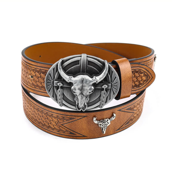 Cintura in pelle Mad Bull incisa da uomo - Marrone / Argento - 42 - image 3