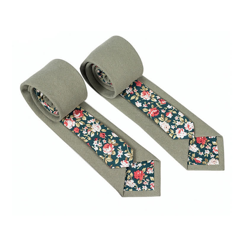 Cravatta da uomo con motivo patchwork floreale a quadri - Verde Oliva - image 1