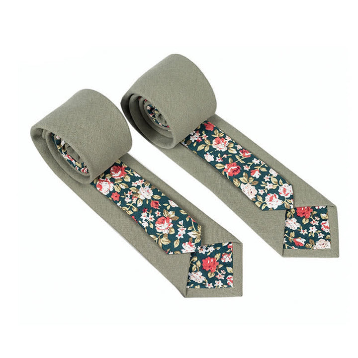Cravatta da uomo con motivo patchwork floreale a quadri - Verde Oliva - image 1