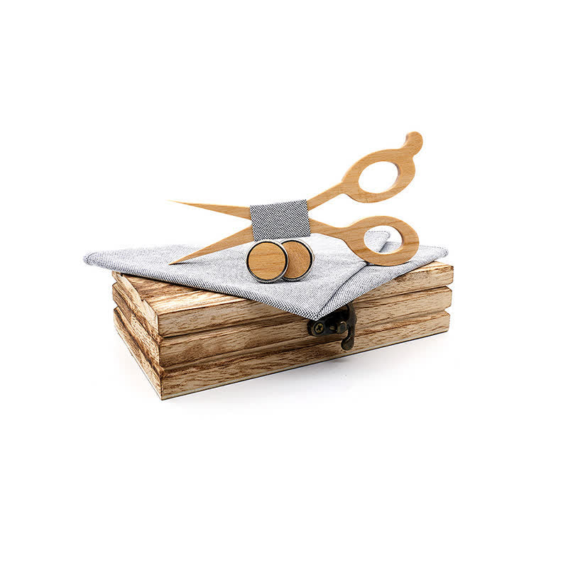 Set di 3 papillon in legno con forbici da uomo - Argento - image 12