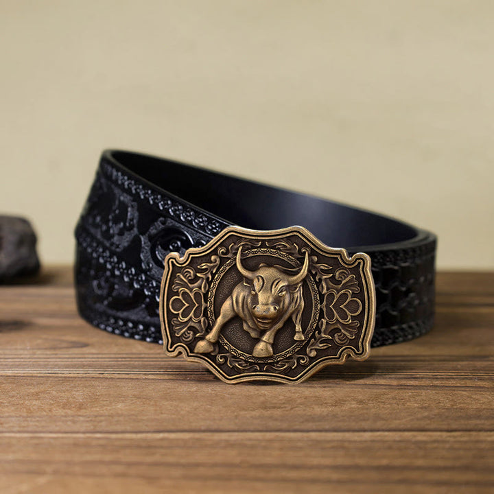 Cintura in pelle con fibbia Matador fai da te da uomo - Bronzo - Cintura nera intagliata (40) - image 12