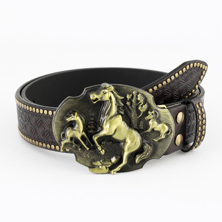 Cintura in pelle goffrata da uomo con motivo "A Herd Of Horses" - Cavallo - 40 - image 0