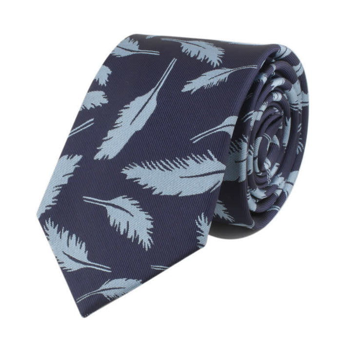 Cravatta da uomo in jacquard con stampa di piume - Blu scuro - image 6