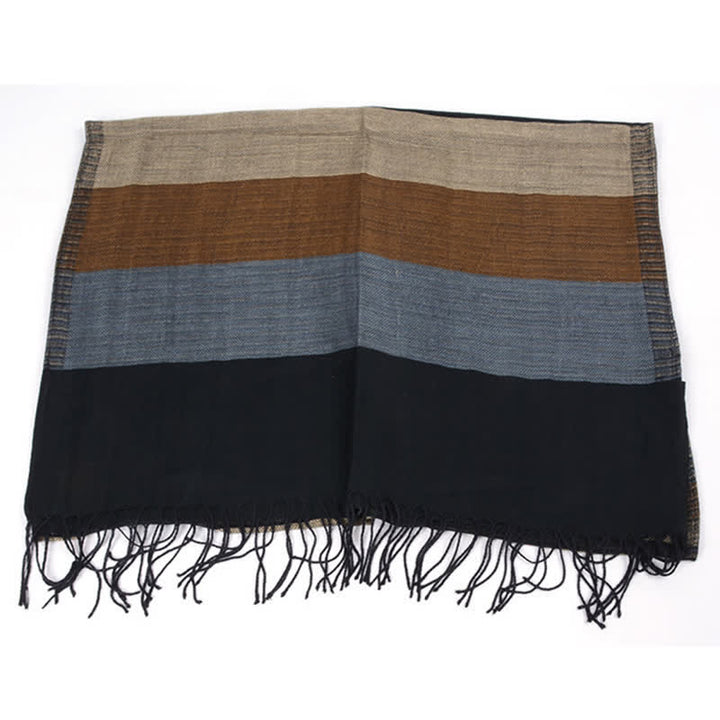 Sciarpa classica a righe con nappe bifacciali da uomo - image 4