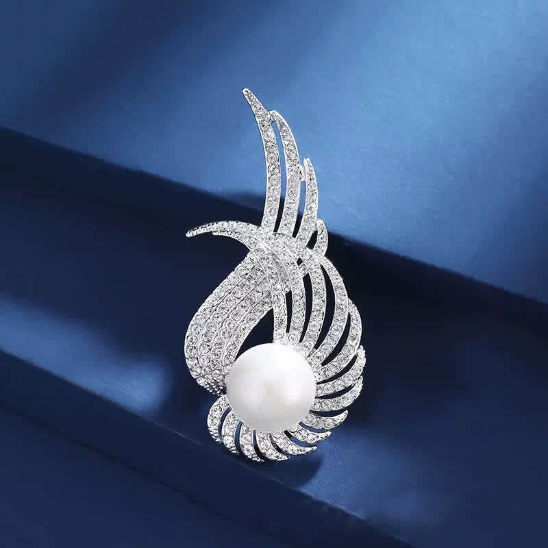 Spilla da donna con perle e piume a forma di ali d'angelo - Bianco - image 0