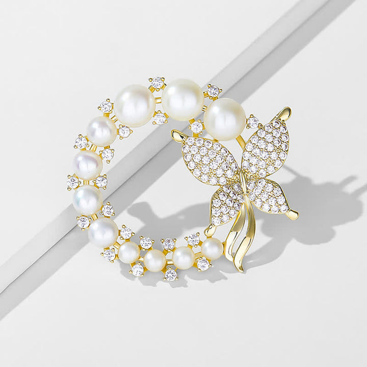 Spilla da donna con ghirlanda di perle e farfalla dorata - image 6