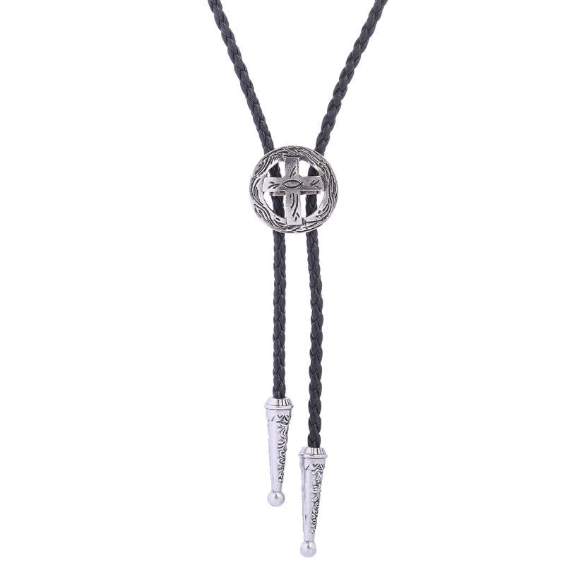 Accessori per magliette retrò Cerchio Croce Bolo Tie - Argento antico - image 5