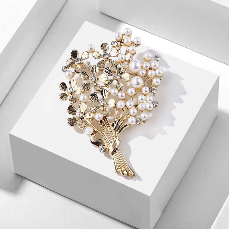 Spilla da donna con bouquet di fiori d'oro e perle - Fiore - image 0