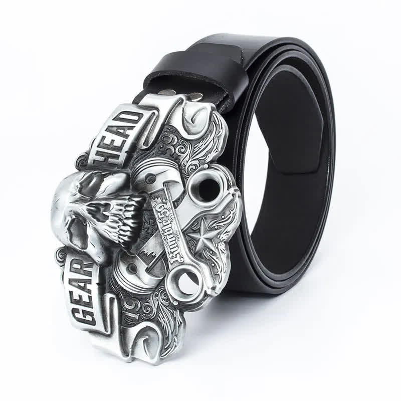 Cintura in pelle punk con testa di teschio elegante da uomo - image 3