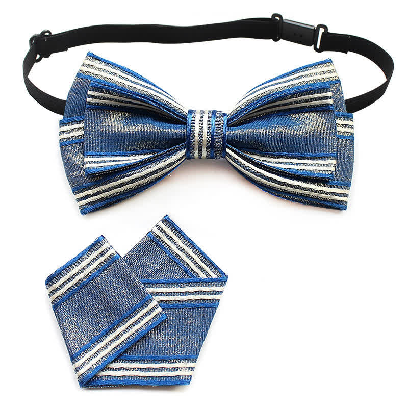 Set di 2 papillon a righe plissettate da uomo - Strisce blu - image 1