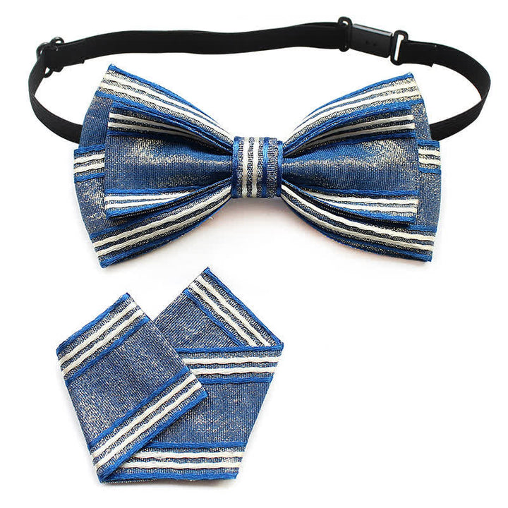Set di 2 papillon a righe plissettate da uomo - Strisce blu - image 1