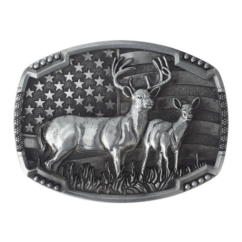Cintura in pelle con fibbia della bandiera americana da cacciatore di cervi fai da te da uomo - Cervi d'argento - Senza cintura - image 3