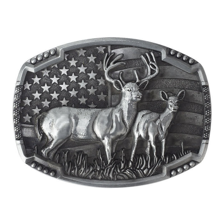 Cintura in pelle con fibbia della bandiera americana da cacciatore di cervi fai da te da uomo - Cervi d'argento - Senza cintura - image 3
