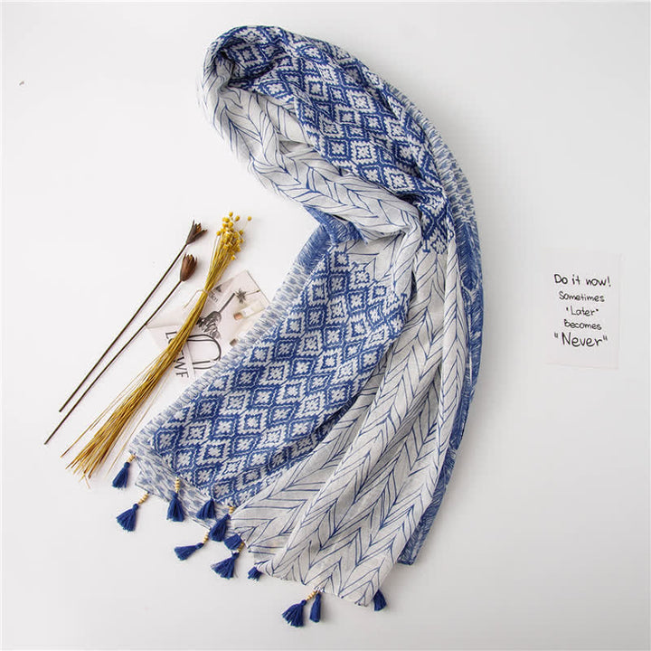 Sciarpa con nappe di perline e motivo a piume da donna - image 5