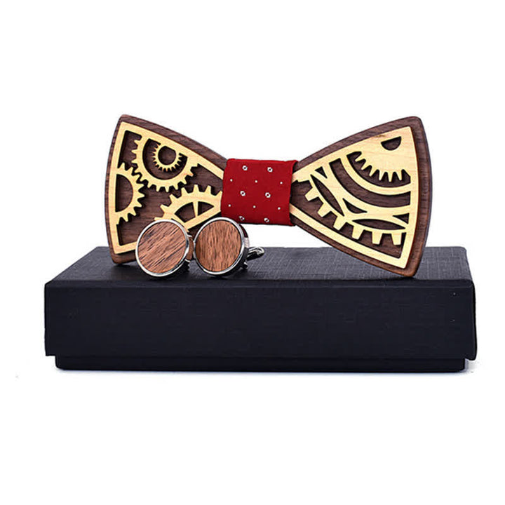 Set di 2 gemelli da uomo in legno con ingranaggi - Rosso - image 4