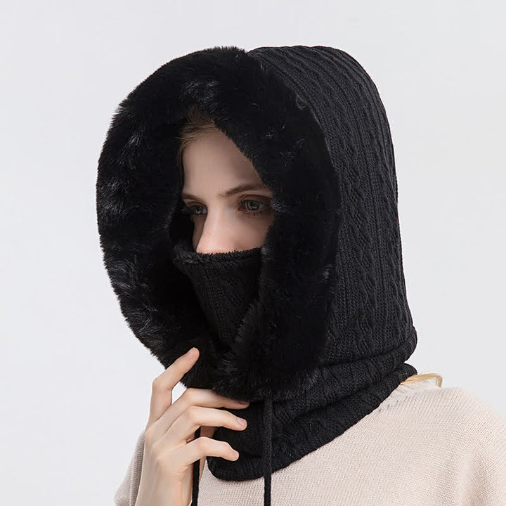 Cappello lavorato a maglia con cappuccio e maschera per il viso color caramella da donna - Nero - Regolabile (22"-23 1/4") - image 3