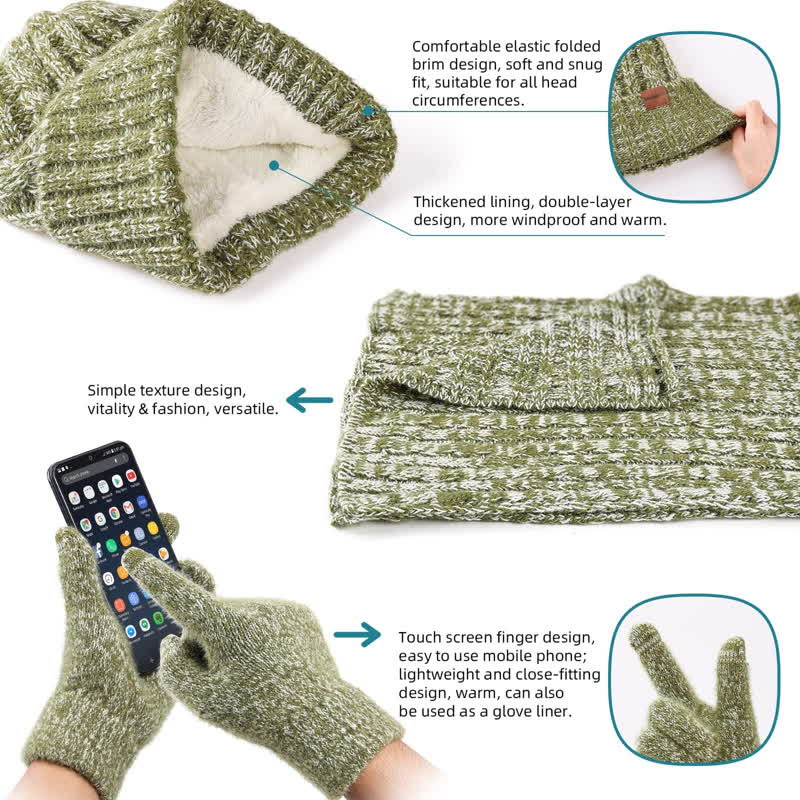 3 pezzi unisex elegante cappello sciarpa lunga touch screen guanti set - image 3