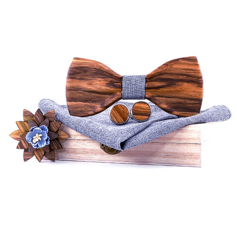 Set di 4 papillon in legno concavo formale da uomo - Grigio - image 0