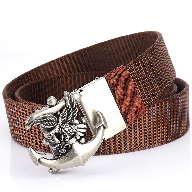 Cintura in nylon con ancora e aquila da uomo - Marrone / Argento - 48" - image 21