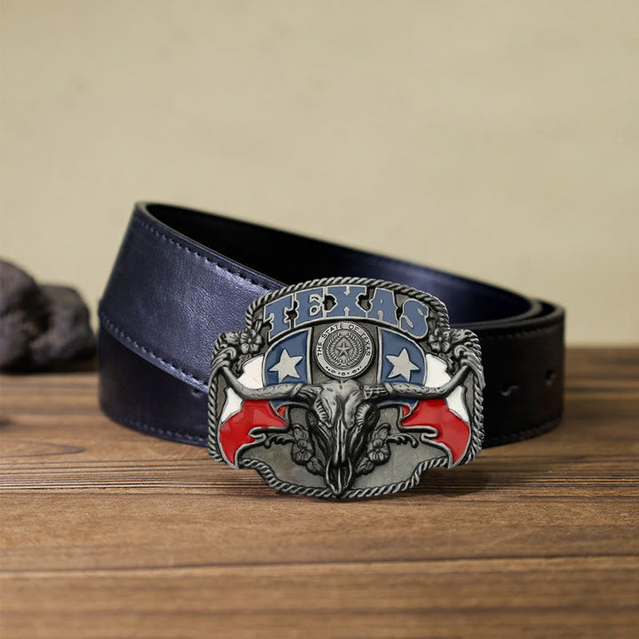 Cintura in pelle fai da te con fibbia a forma di toro Longhorn con bandiera del Texas da uomo - Toro - Cintura PU nera (40) - image 4