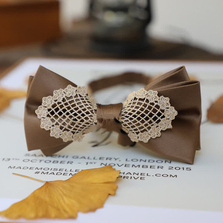 Papillon elegante in pizzo floreale da uomo - Marrone - image 12