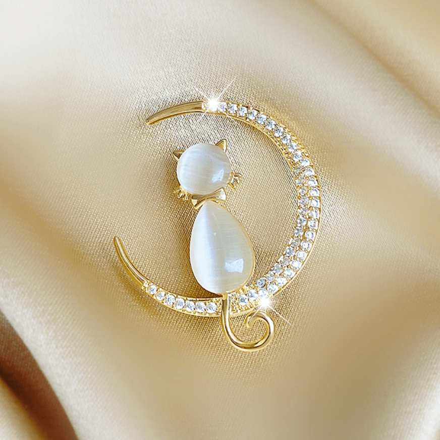 Spilla da donna a forma di gattino con luna e menisco - image 5
