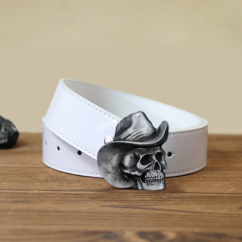 Cintura in pelle con fibbia per cappello e testa di teschio creativa fai da te da uomo - Testa del cranio - Cintura PU bianca (40) - image 5
