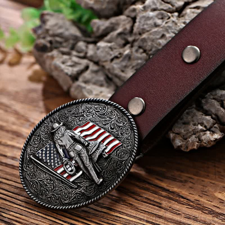 Cintura in pelle con fibbia della bandiera americana da cowboy fai da te da uomo - image 3