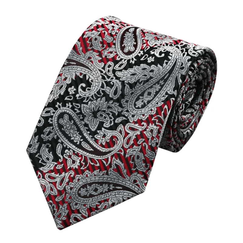 Set di 3 cravatte da uomo con motivo Paisley, rosso e nero - image 1