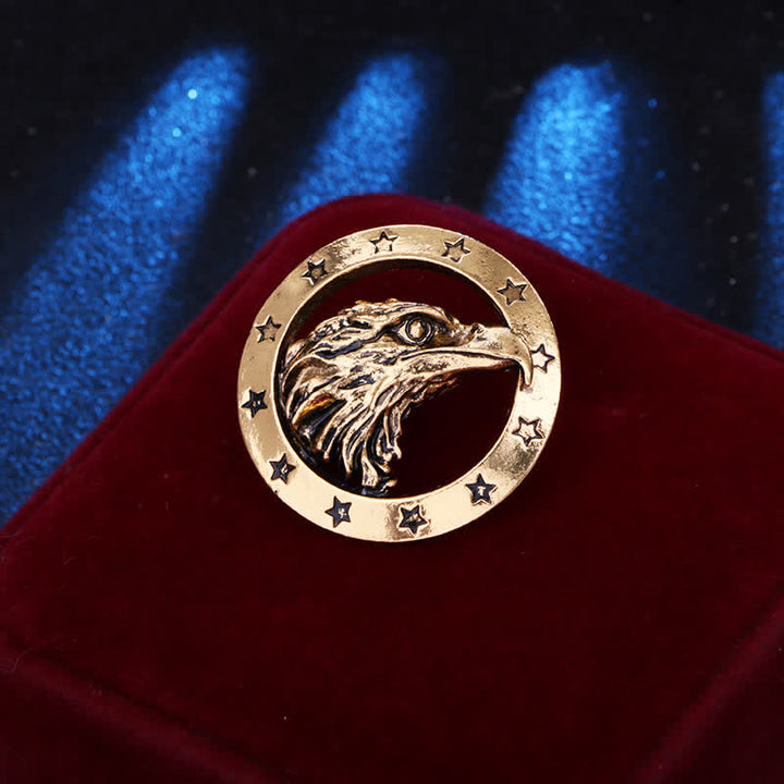Spilla da uomo con testa di falco circolare - Oro - image 2