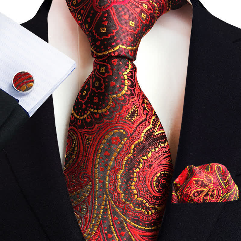 Set di 3 cravatte classiche da uomo con motivo Paisley floreale - Rosso - image 11